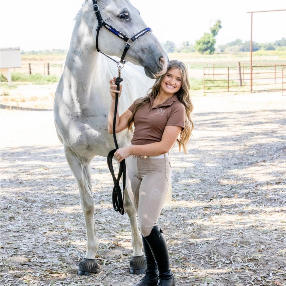 NWT Equestrian beige, button up riding breeches full bottom CM logo on pocket - Picture 10 of 17